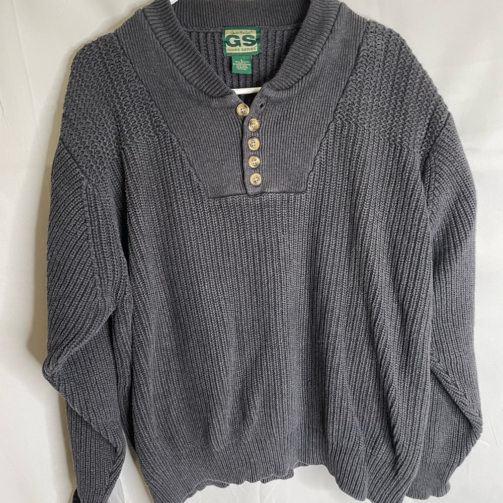 Guide Series Men’s Size Large Sweater 3 Button Front Heavy Thick Warm Gray 673
